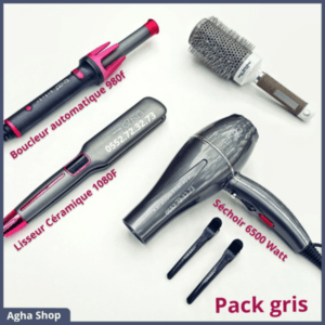 Gamme ENZO Gris ( Séchoir En-6119 + boucleur En-1911 + lisseur En-3976 + brosse séchoir )