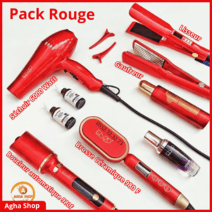 Gamme Enzo Rouge ( séchoir 8860 rouge + boucleur En-1933 rouge +lisseur En-5191 + Brosse En-4103 rouge +gaufreur En-3893 )