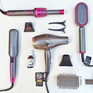 Gamme ENZO Gris ( Séchoir En-6119 + brosse kangroad grise + boucleur En-1911 + lisseur En-3976 + brosse séchoir )