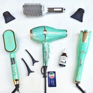 Gamme Enzo Vert clair ( Brosse En-4102 + Boucleur En-1965 + séchoir En-6006 + brosse séchoir )