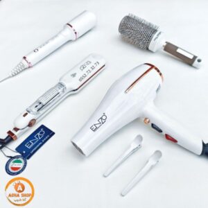 Gamme Enzo Blanche ( Séchoir En-6102 blanc  + lisseur Enzo à vapeur En-3995 + boucleur automatique En-1922 blanc + brosse séchoir ))
