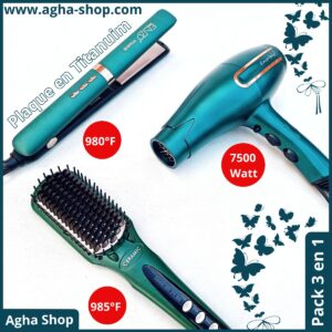 pack vert ( brosse 4105 + lisseur 3122 + séchoir 6009 vert )